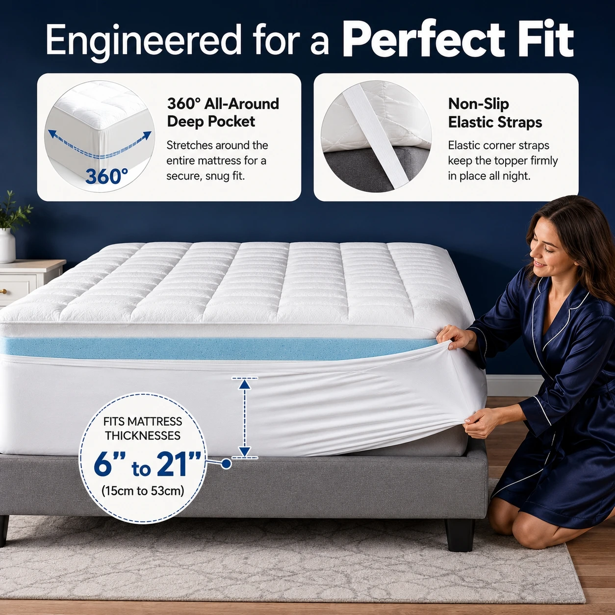 Niceplus New Queen Size Dual Layer Comfortable 4 Inch Memory Foam Mattress Topper, 2 Inch Fluffy Soft Pillow Top Mattress Pad Cover