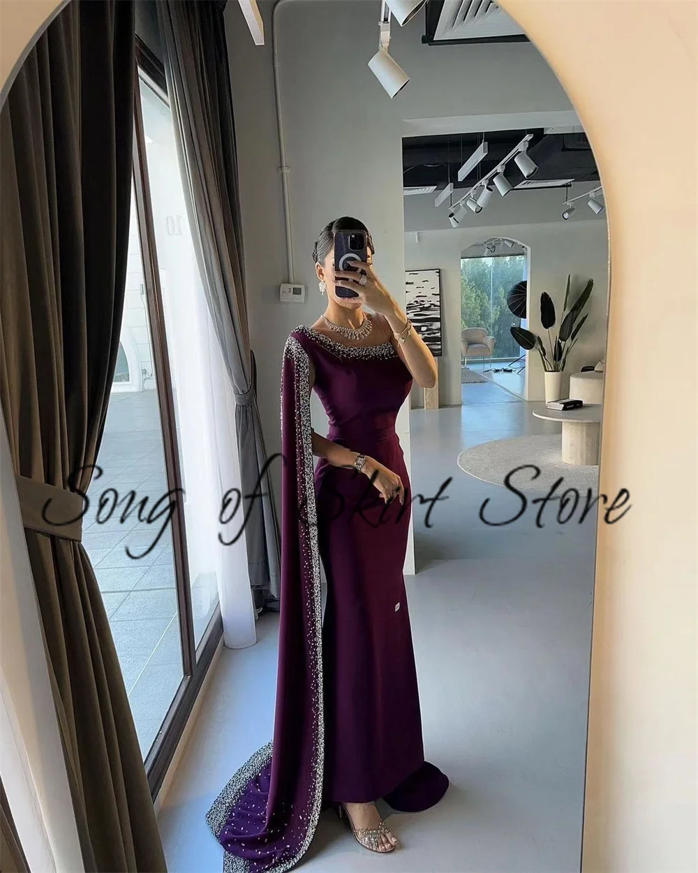 Temperament Prom Gown for Women Solid Color Ankle-Length Sheath Sweep Train Modern Evening Party Dresses فساتين مناسبة رسمية