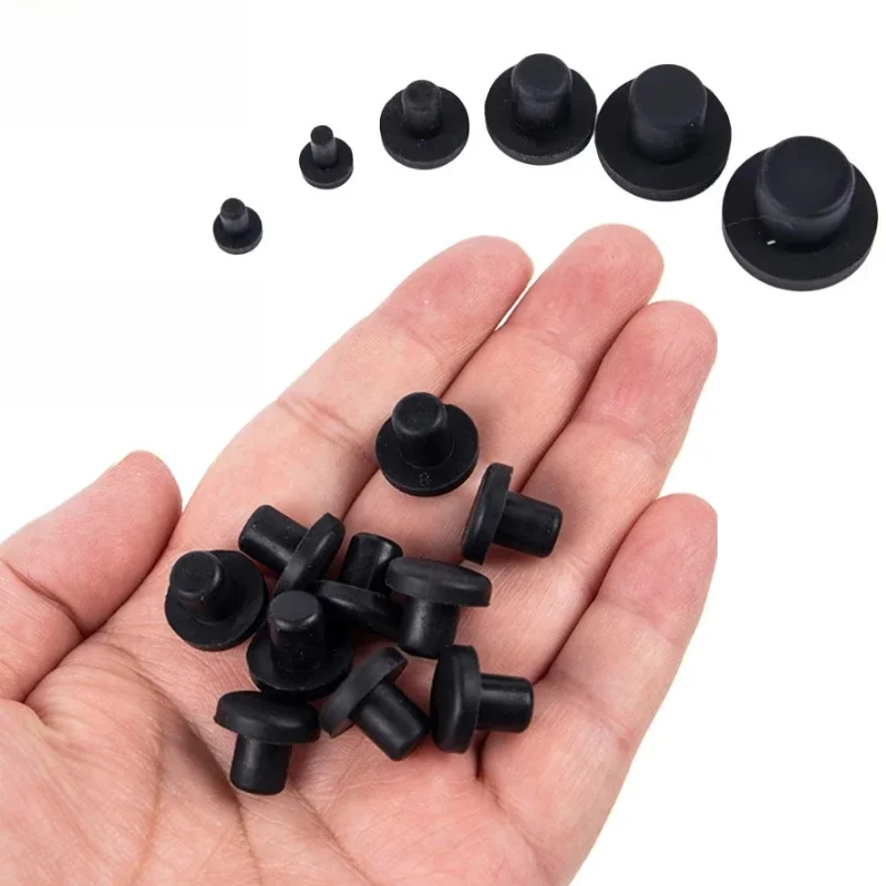 Bouchon de trou en Silicone noir de 2mm à 14mm, bouchons de trou en caoutchouc solide, bouchons d'étanchéité ronds de Type T, bouchons anti-poussière à haute température