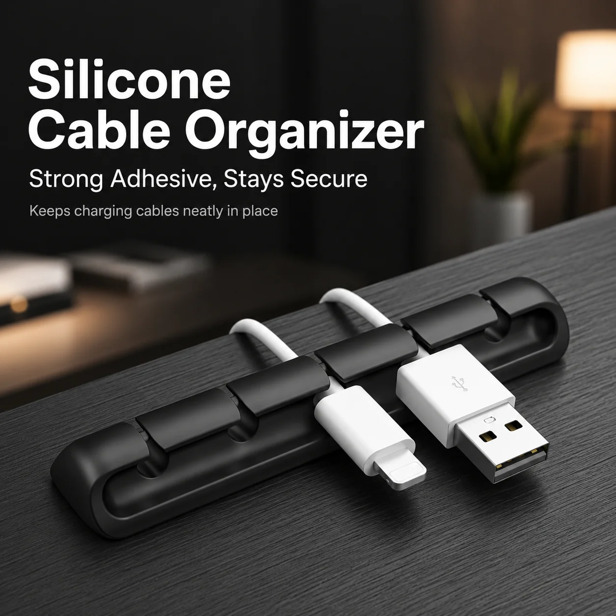 5-Slot Silicone Cable Organizer Self-Adhesive Cord Holder for Desk Car Bedroom Charging Cable Earphone Wire Management