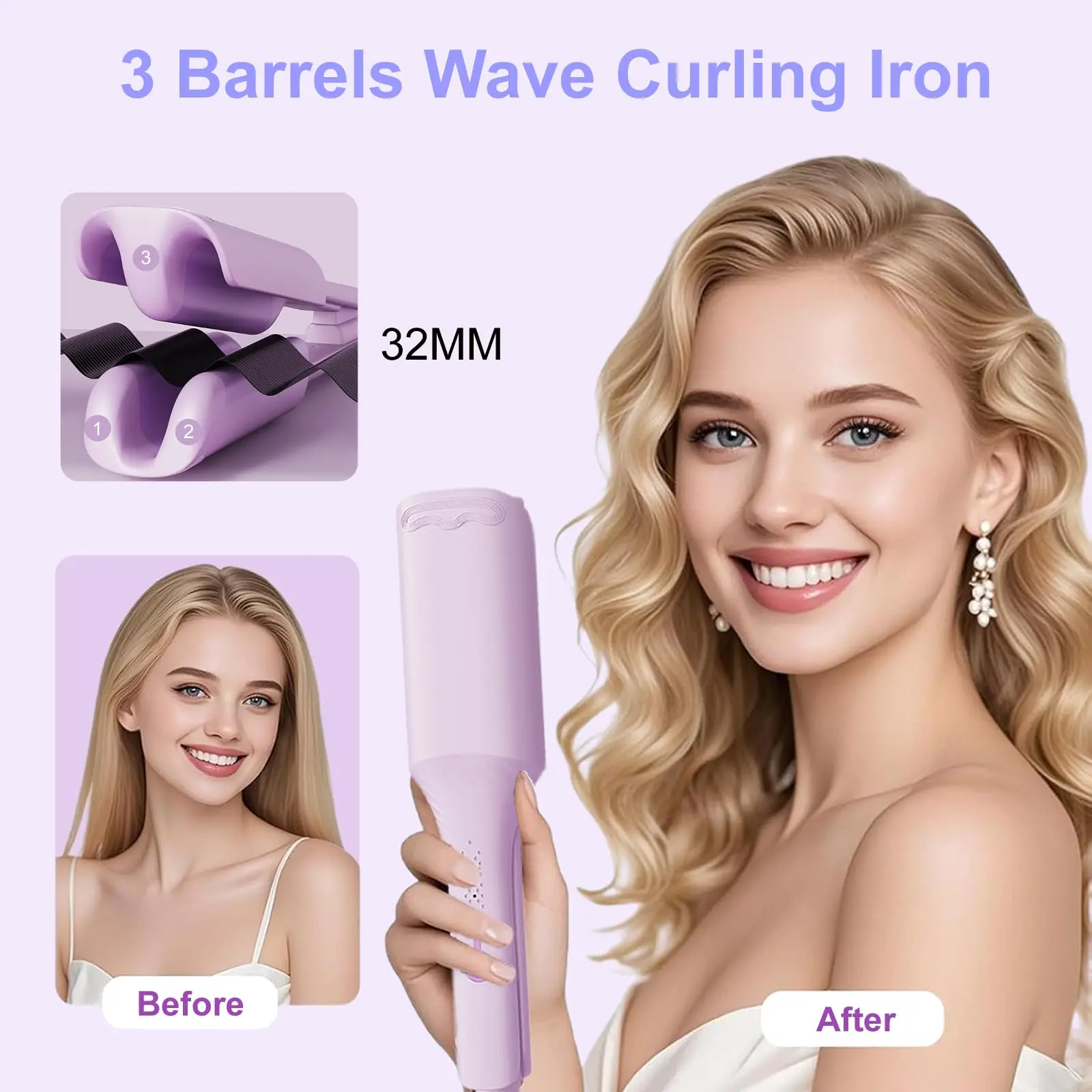 

Плойки 1,25 дюйма с керамическими 3 бочками, 4 настройками температуры, щипцы для волос Waver, щипцы для волос с быстрым нагревом, короткие/длинные волосы