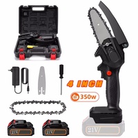 4-Inch Mini Cordless Electric Chainsaw Powerful Electric Saw Garden Woodworking Cutting Power Tool With 2PCS 21V Lithium Battery