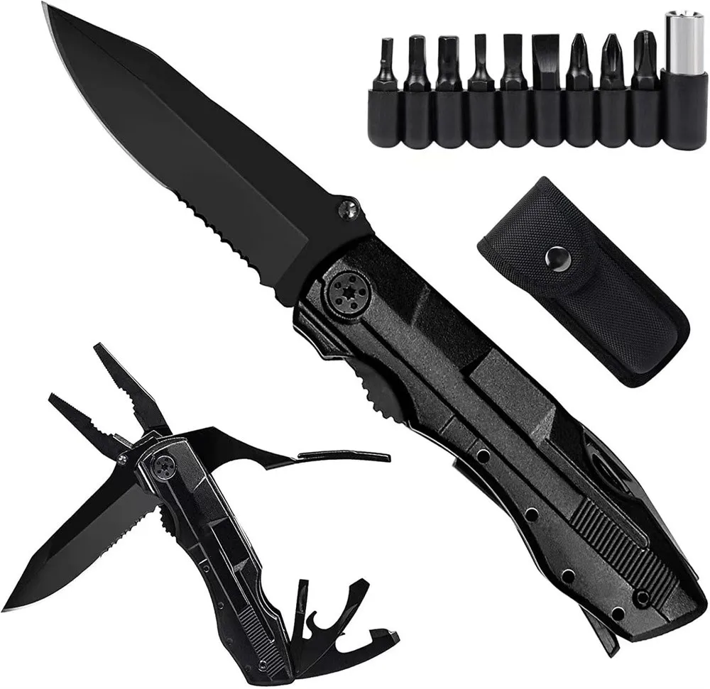 

Utility Tool Folding Blade Knife, All-in-one Multitool W/ Can Opener, Wire Cutter, Plier Screwdrivers Outdoor Pocket Rescue EDC