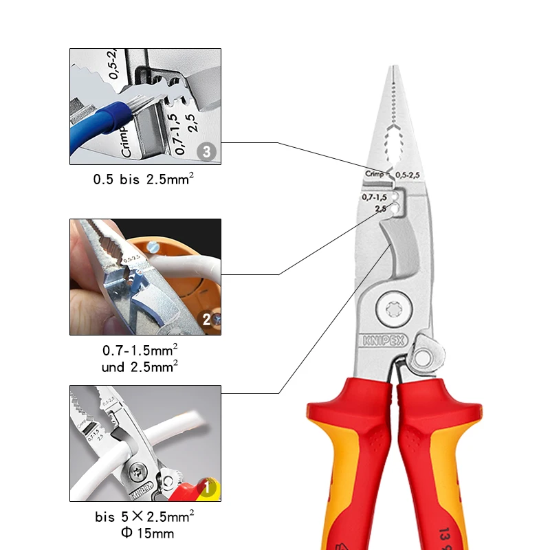 KNIPEX Insulated Cutting Pliers for Electrical Installation VDE-tested with Opening Spring Crimping Stripping Plier No.1396200