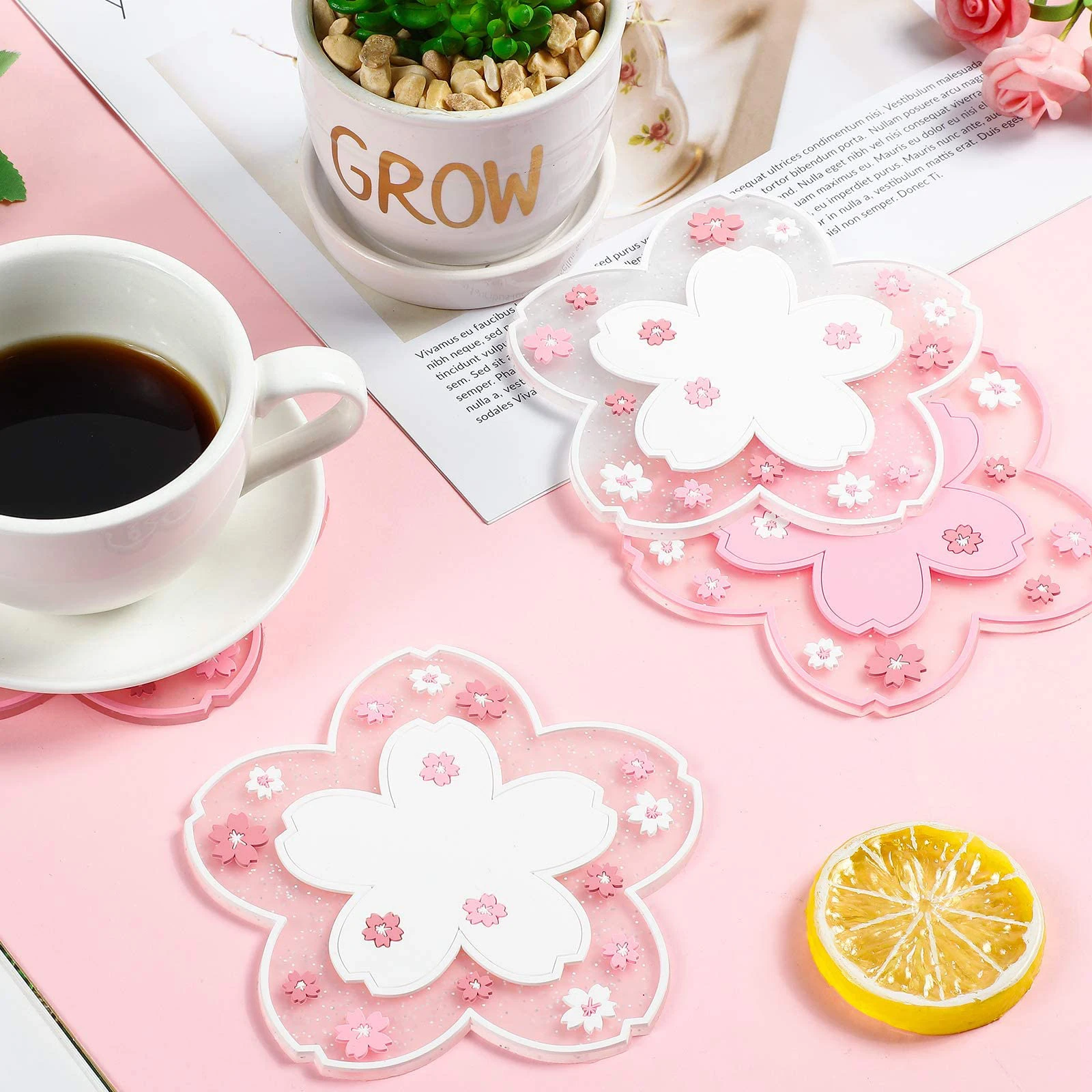 4pcs sakura coaster insulated mat, anti-scald table mat, casserole mat plate mat bowl mat coffee coaster silicone non-slip house