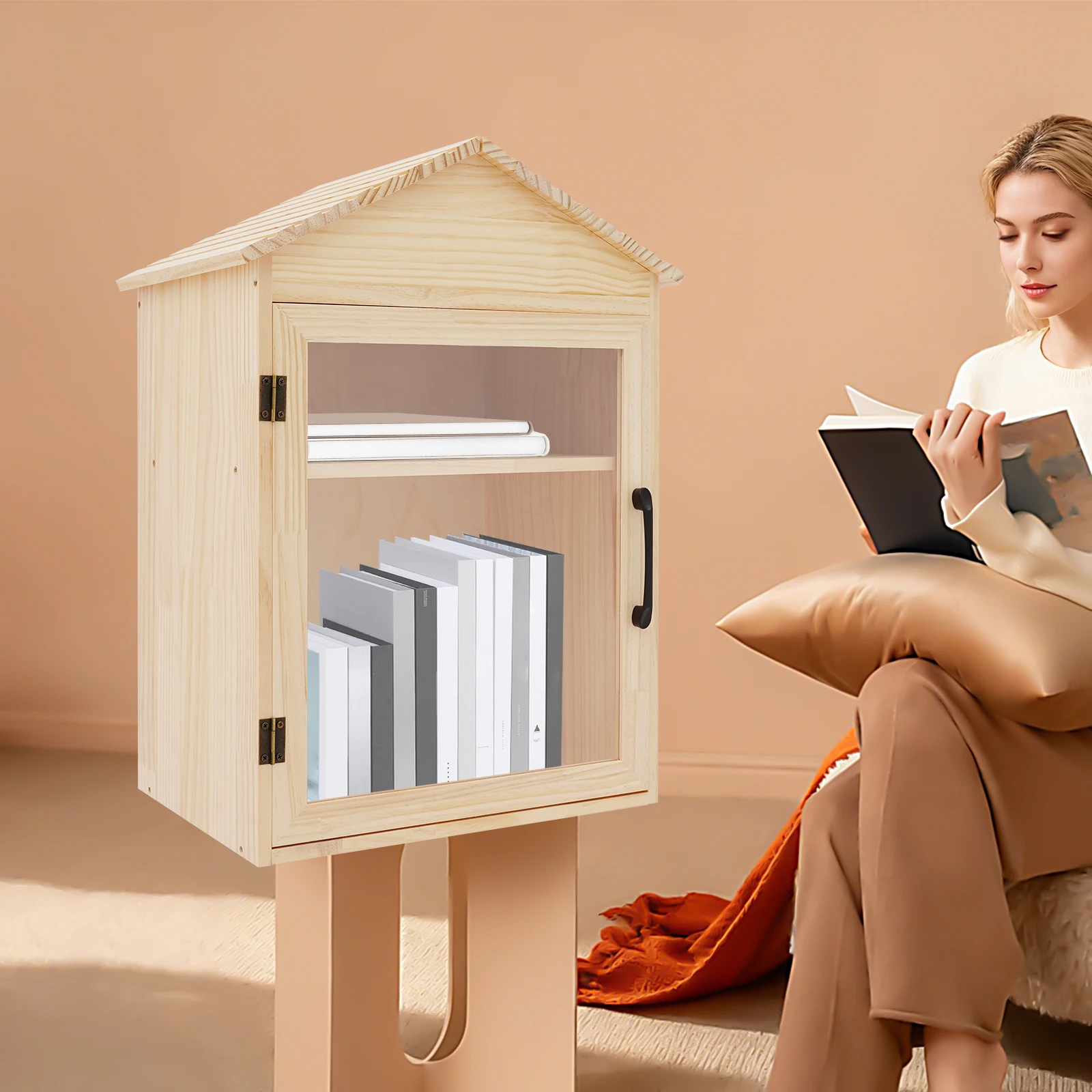 خزانة كتب خشبية من خشب الصنوبر والأكريليك بطبقتين لغرف المعيشة والمكتبات والمدارس والحدائق لتخزين الكتب والمجلات وما إلى ذلك