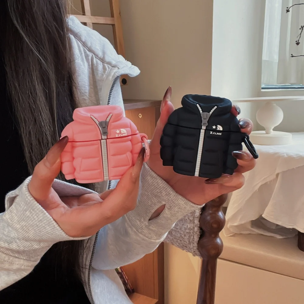 

Pink and black two-color down jacket headphone protective case, suitable for AirPods 4/3/2 Pro/2/3,new headphone protective case