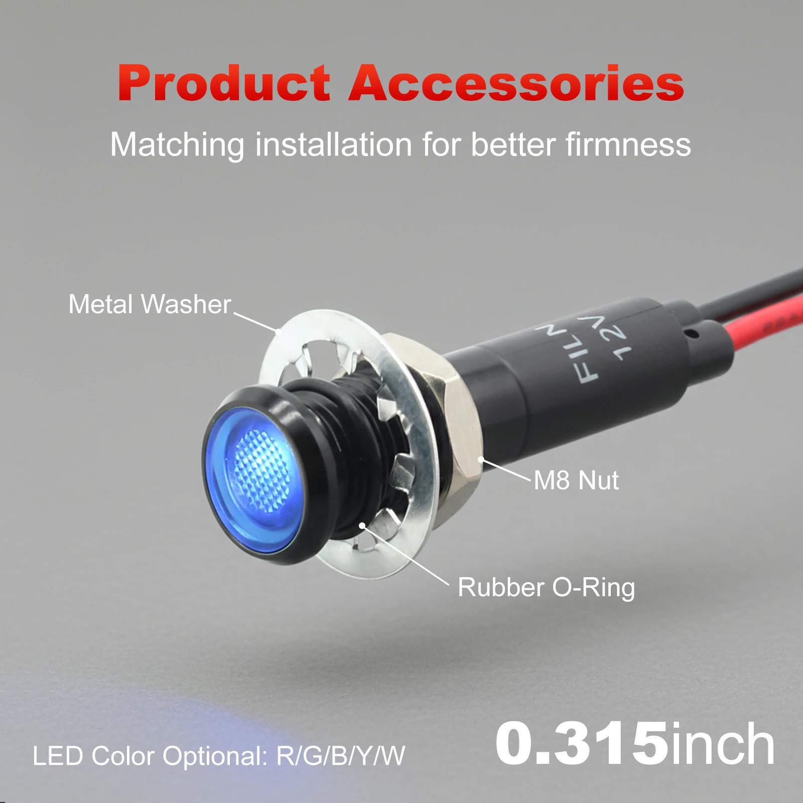 FILN 8mm Metalowa Lampka Sygnalizacyjna LED 12-24V/110-220V Wodoodporna Przewodowa Czerwona/Zielona/Niebieska do Samochodów i Sprzętu Przemysłowego