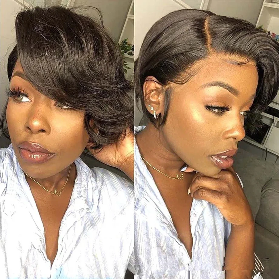 200% Pixie Cut Wig 13x4 Lace Front Wig Short Straight Transparent Lace Frontal Wigs 100% Human Hair Pre Plucked Brazilian Hair