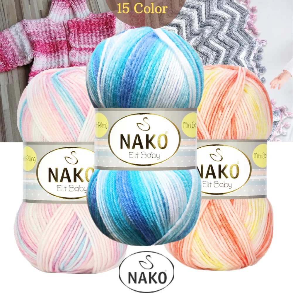 Nako Elit Baby Mini Batik  Hand Knitting Yarn, 100 Grams Of 250 Meters, 15 Color, Premium Anti Pill Acrylic, Yarn, Cardigan, Sweater, Blanket, Baby,