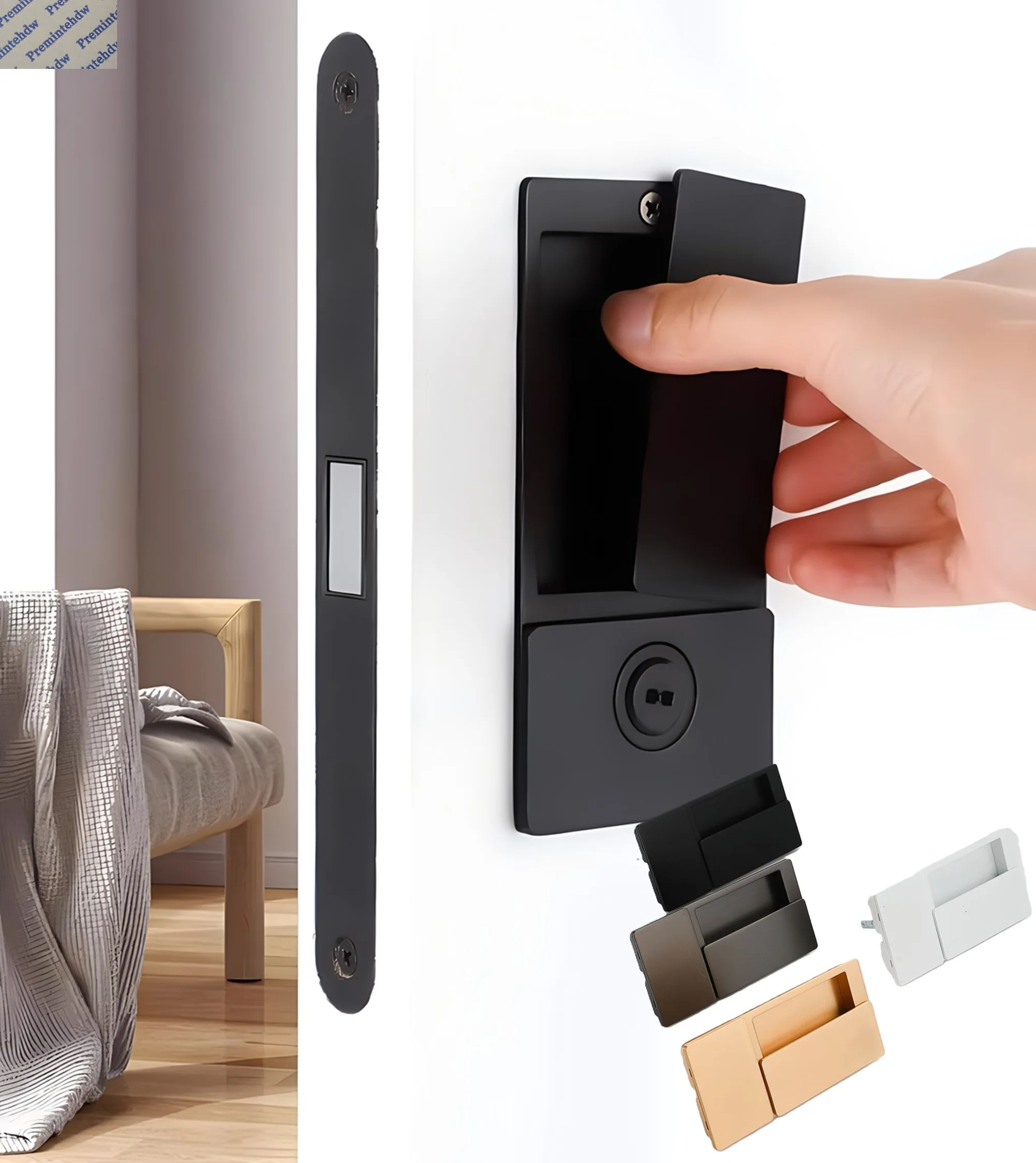 1Set Zinc Rectangular Bedroom Flush Door Latch With Swing Handle