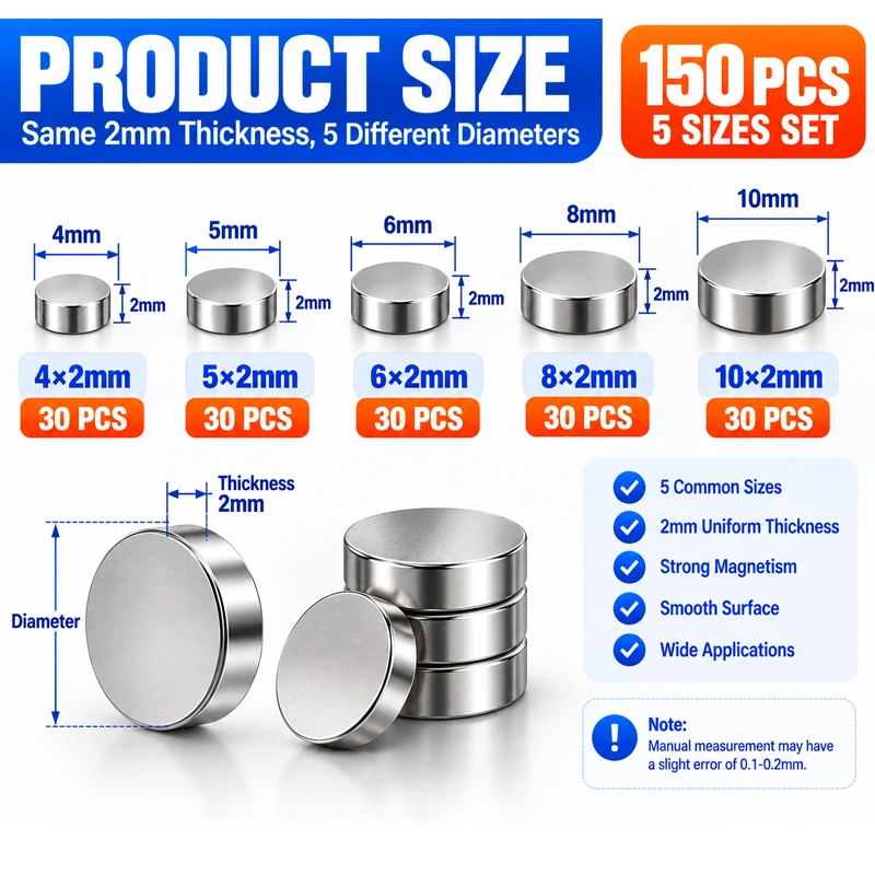 150 Stück 3D-Druck-Magnete-Set 4x2 5x2 6x2 8x2 10x2mm Neodym-Rundmagnete für 3D-Modelle, Miniaturen, DIY-Bastelprojekte – Detail 7