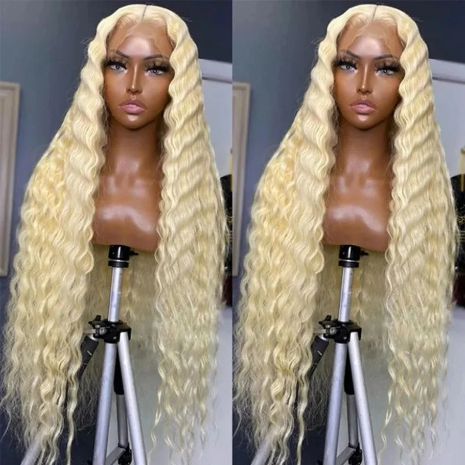 Honey Blonde 613 hd lace frontal wig 13x6 40 Inch Deep Wave Curly Transparent Frontal Wigs Human Hair pre plucked For Women