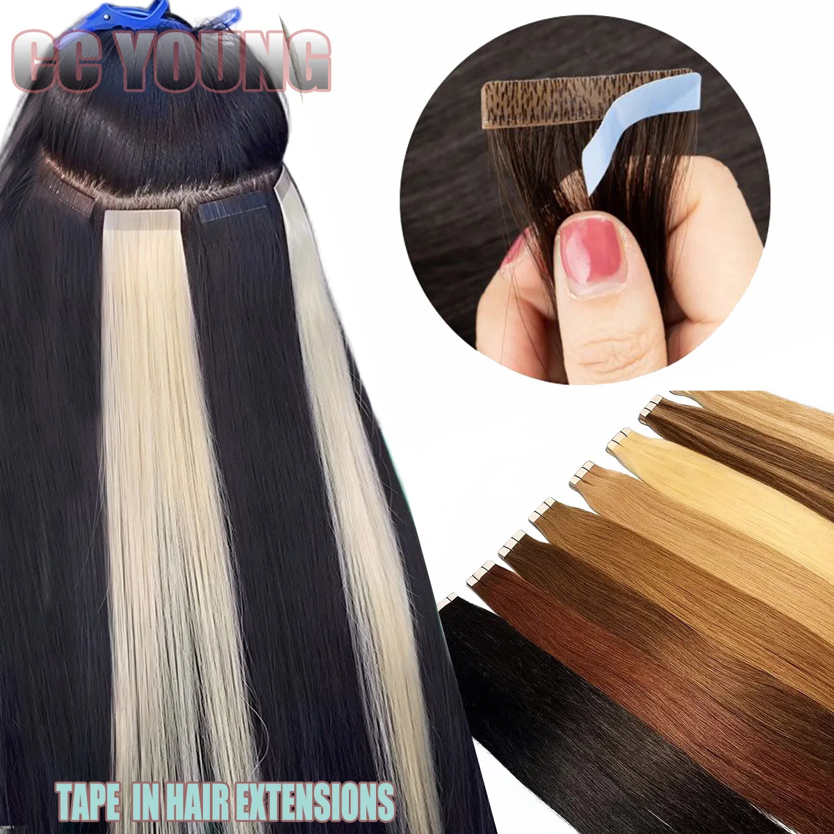 100% Human Hair Tape in Hair Extensions Silky Straight Remy Hair Extensions for Women to Add Hair Volume&Length Natural Look