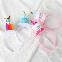 Happy Birthday Cake Candle Sequins Soft Feather Pink White Hairball Headband Hat Caps For Kids Birthday Party Decoration Supplie