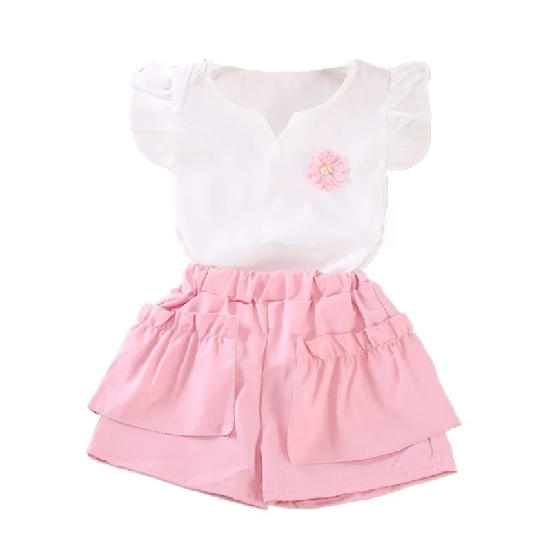 Costume d'été pour bébés filles, gilet et short, 2 pièces/ensembles, vêtements pour nourrissons, Costume décontracté, survêtements pour enfants, nouvelle collection