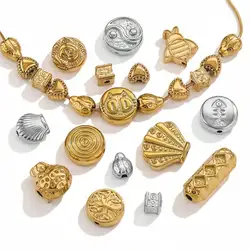 5Pcs Gold Plated Stainless Steel Loose Spacer Beads Charms for DIY Women Necklace Jewelry Making Bracelet Supplies Wholesale