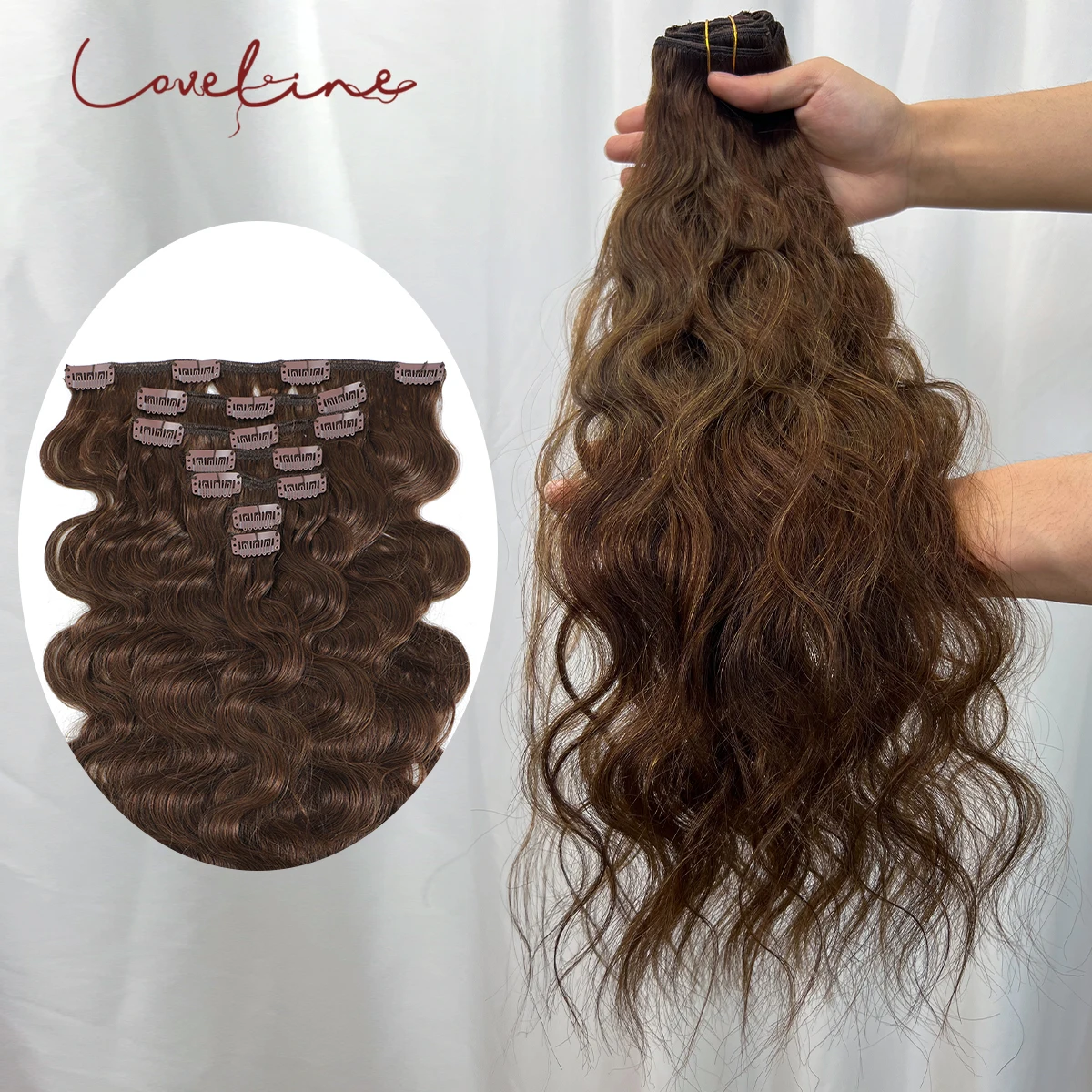 

LOVELINE 12-22 "объемная волна на клипсах для наращивания волос с двойным утком, европейские волосы Remy на всю голову, каштаново-коричневый, 7 шт., с 16 зажимами