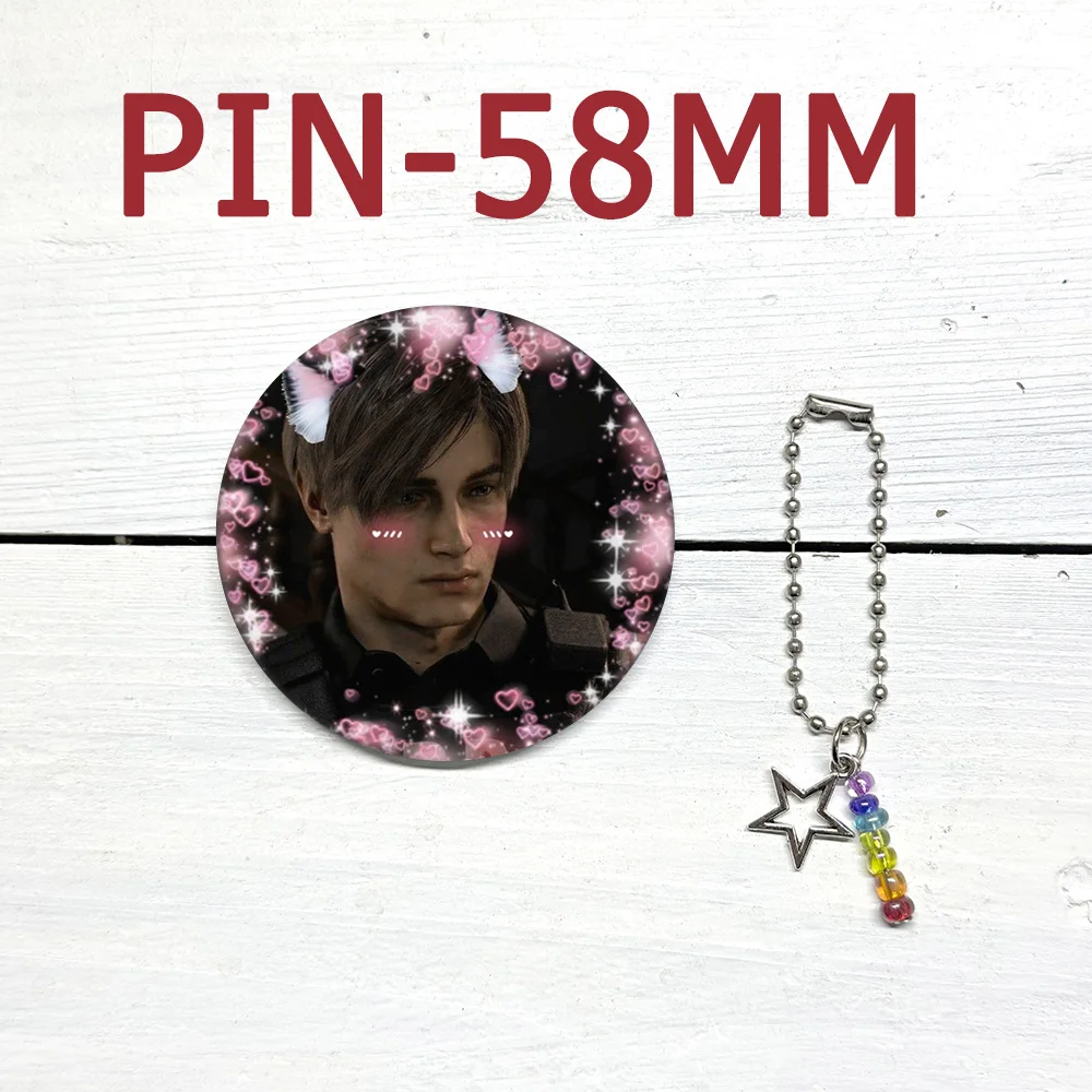 Leon Kennedy Pink Bow Heart Cute Pookie Pink Y2K Accessories Game Player Creative Gifts Hat Pins Brooch Keychain Charm Jewelry