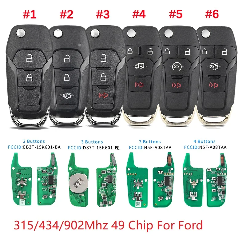 CN018018 315/434/902Mhz 49 Chip For Ford F150 Mondeo Fusion Escort Transit DS7T-15K601-BE Smart Control Flip Remote Car Key Fob