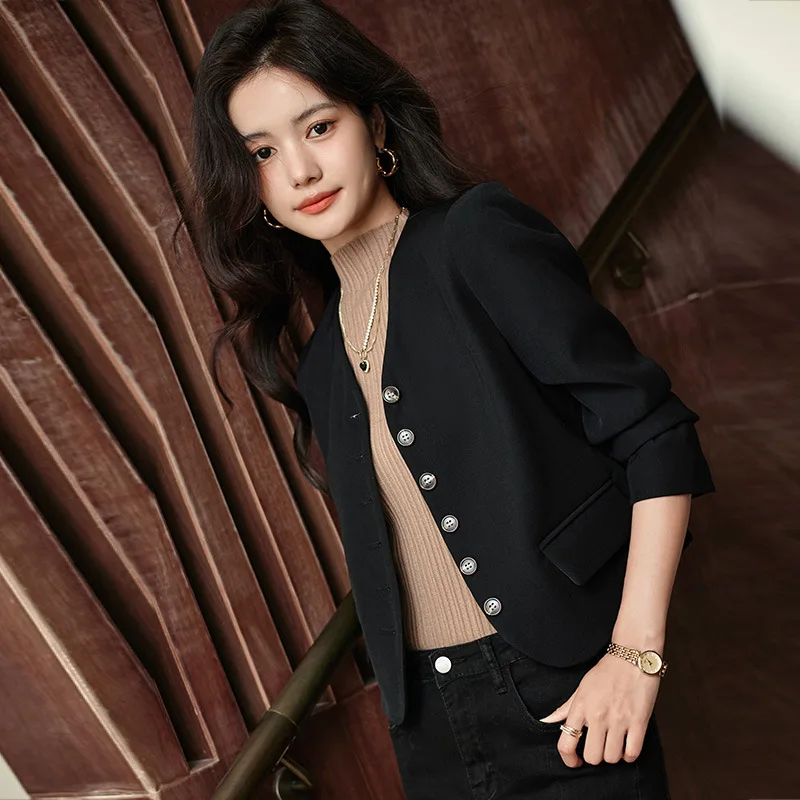 Spring Autumn Suit Coat Women's Short 2023 New Casual Style Popular Beige Black Blazers