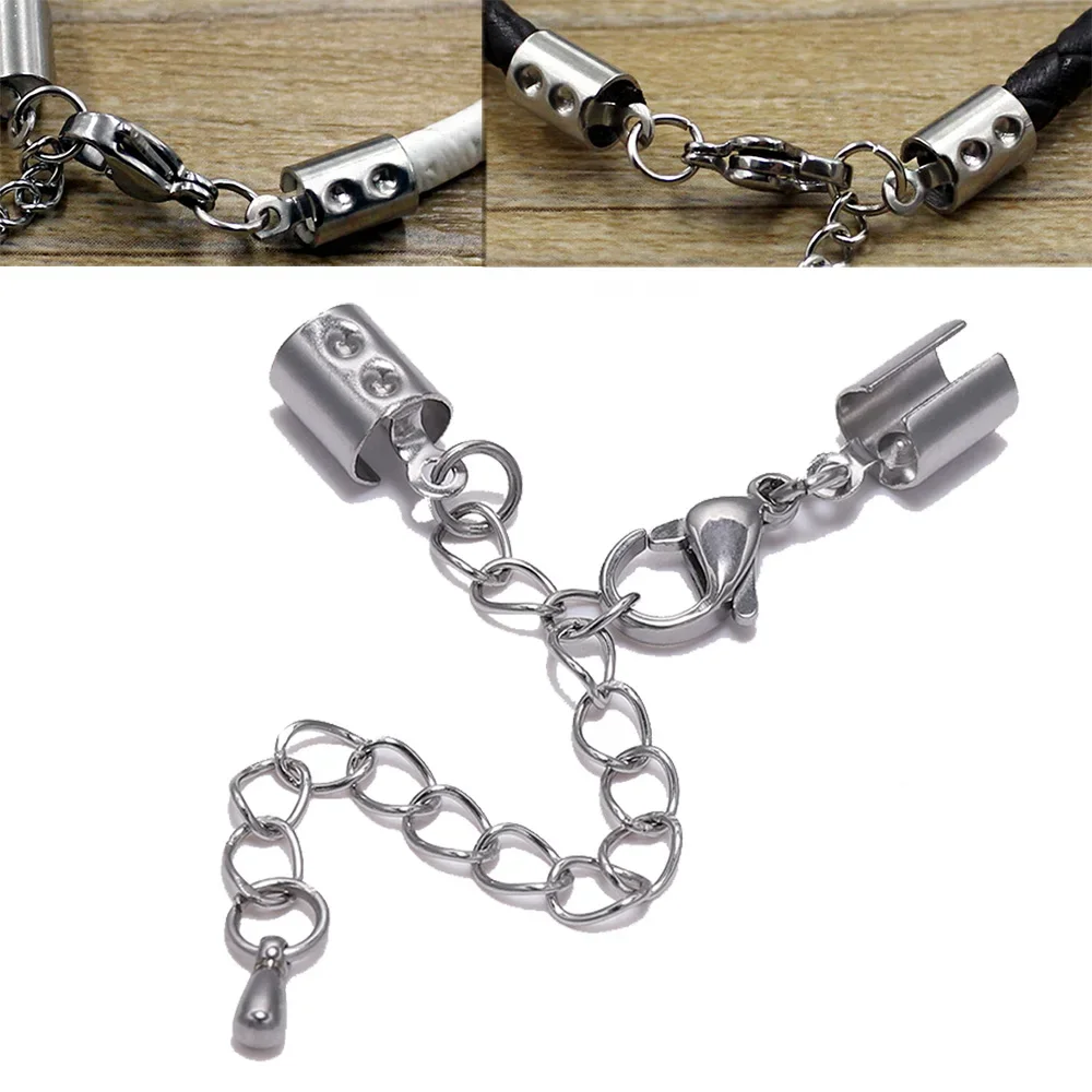 5 sztuk/partia Fit 1-5mm skórzany przewód klipsy ze stali nierdzewnej łańcuszek przedłużający zapięcie karabińczykowe złącze dla DIY tworzenia biżuterii bransoletka — zdjęcie 2