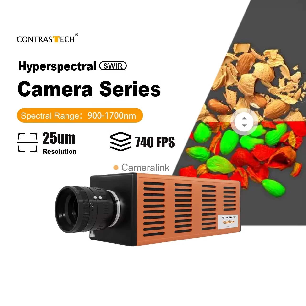 3500fps SWIR NIR Hyperspectral Camera 900–1700nm 400–1100nm 100/512 Bands High-Speed Imaging Camera for Chemical Sorting