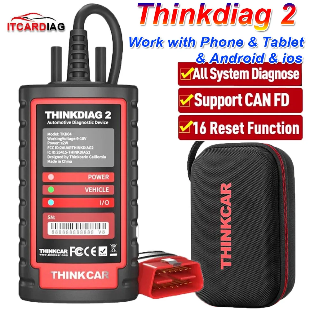 

2023 THINKCAR ThinkDiag 2 THINKDIAG2 ALL Car Brands Canfd CAN FD Protocol 16 Reset Functions OBD2 Diagnostic Tool Active Test