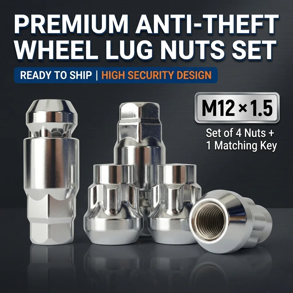 Anti-Theft Wheel Lug Nuts for Honda Toyota Hyundai Kia M12x1.5 Premium Steel Security Locking Bolts Set 4 Nuts + 1 Socket