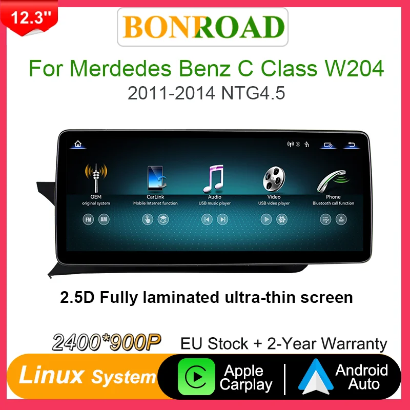 Bonroad 12.3 pollici Autoradio Wireless CarPlay Android Auto per Mercedes Benz Classe C W204 W205 S205 C204 Multimedia Navi Schermo