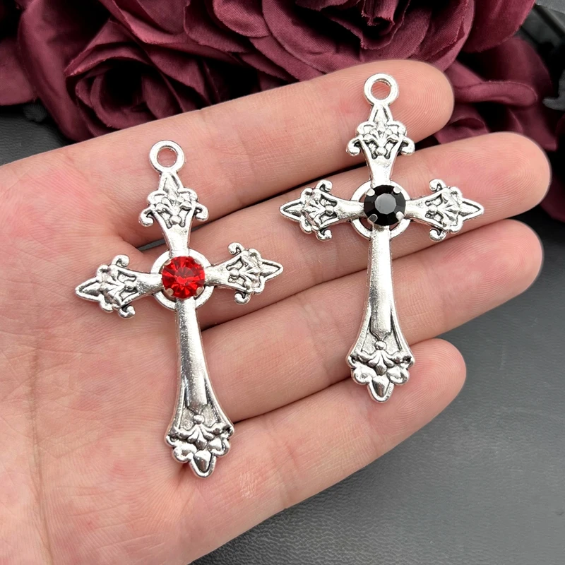 5pcs 66*40mm Gothic Cross Charm Pendants,Large Red Crystal Colour Statement Trad Goth  Jewelry Making Jewelry Accessories