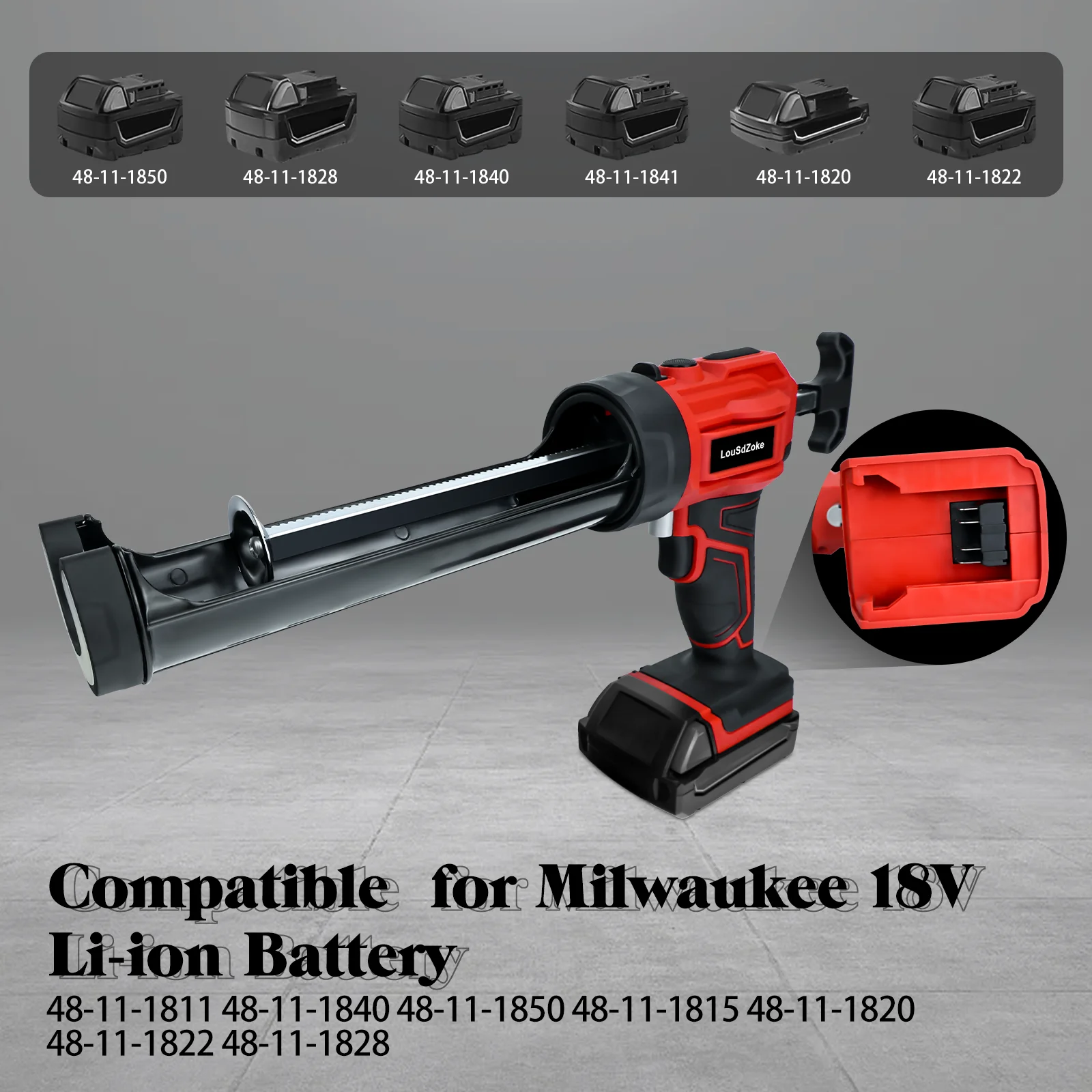 Cordless Caulking Gun for Milwaukee 18V Battery with LED Light 4 Adjustable Speed 10 Oz/300ml Electric Silicone Gun (No Battery)