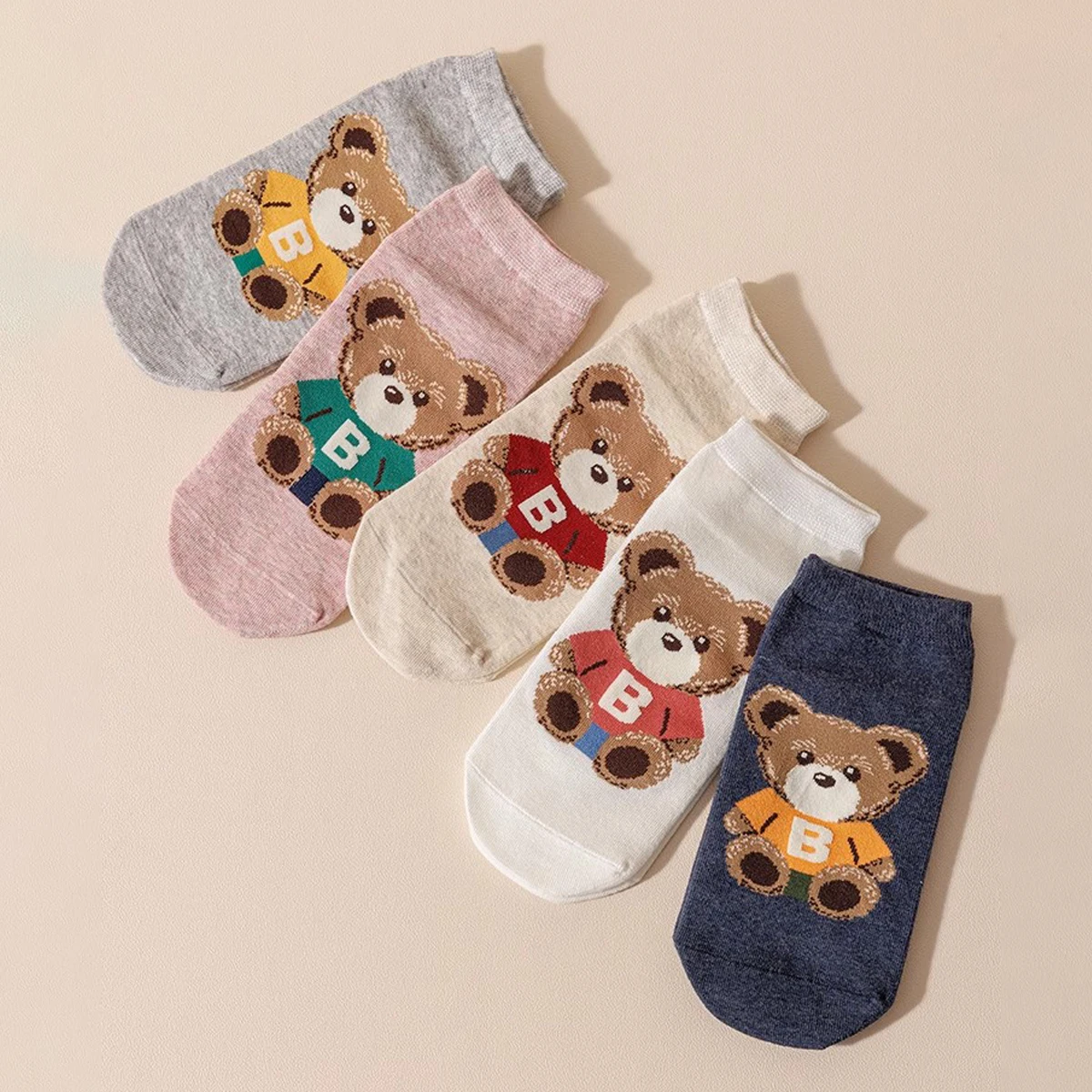 10 Pairs Set of Women's Cotton Ankle Socks with Pattern, Cute Cartoon Autumn and Winter Anti-smell Short Socks