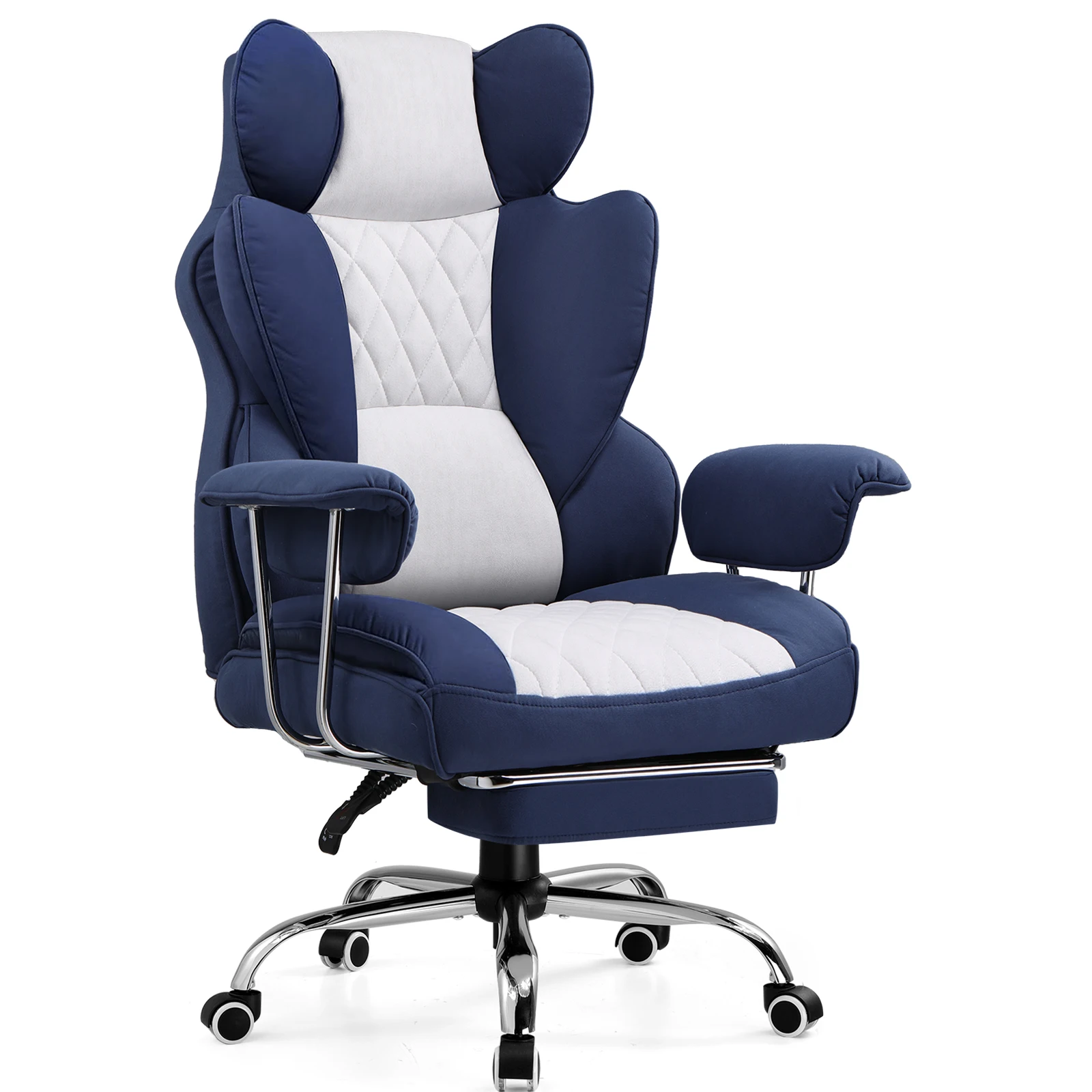 GTPLAYER Gaming Chair, bureaustoel met pocketvering lendensteun, ergonomische en comfortabele brede bureaucomputerstoel met naar buiten toe vaste zachte armleuningen en voetensteun