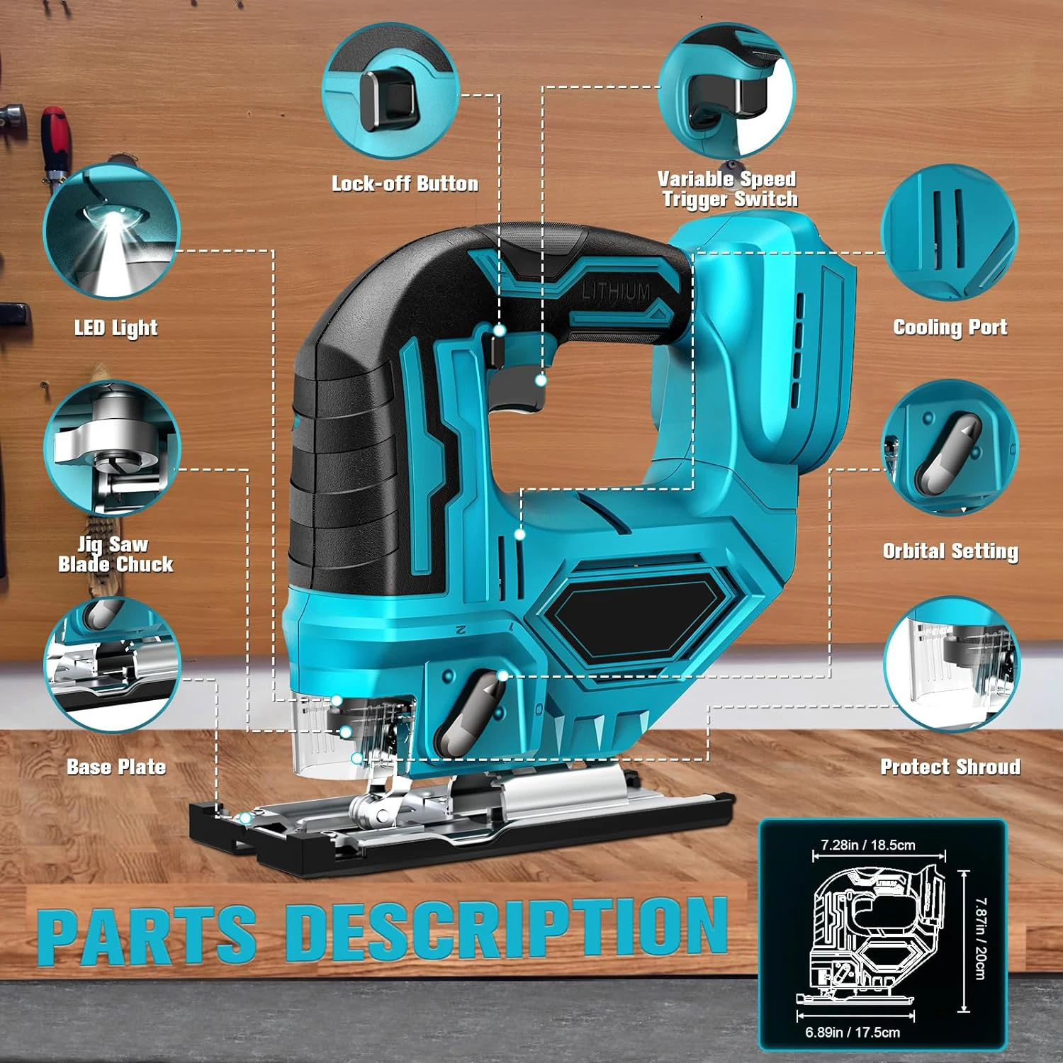 2900RPM 65mm Cordless Jigsaw 20V Electric Jig Saw Portable Multi-Function Woodworking Power Tool for Makita 18V Battery