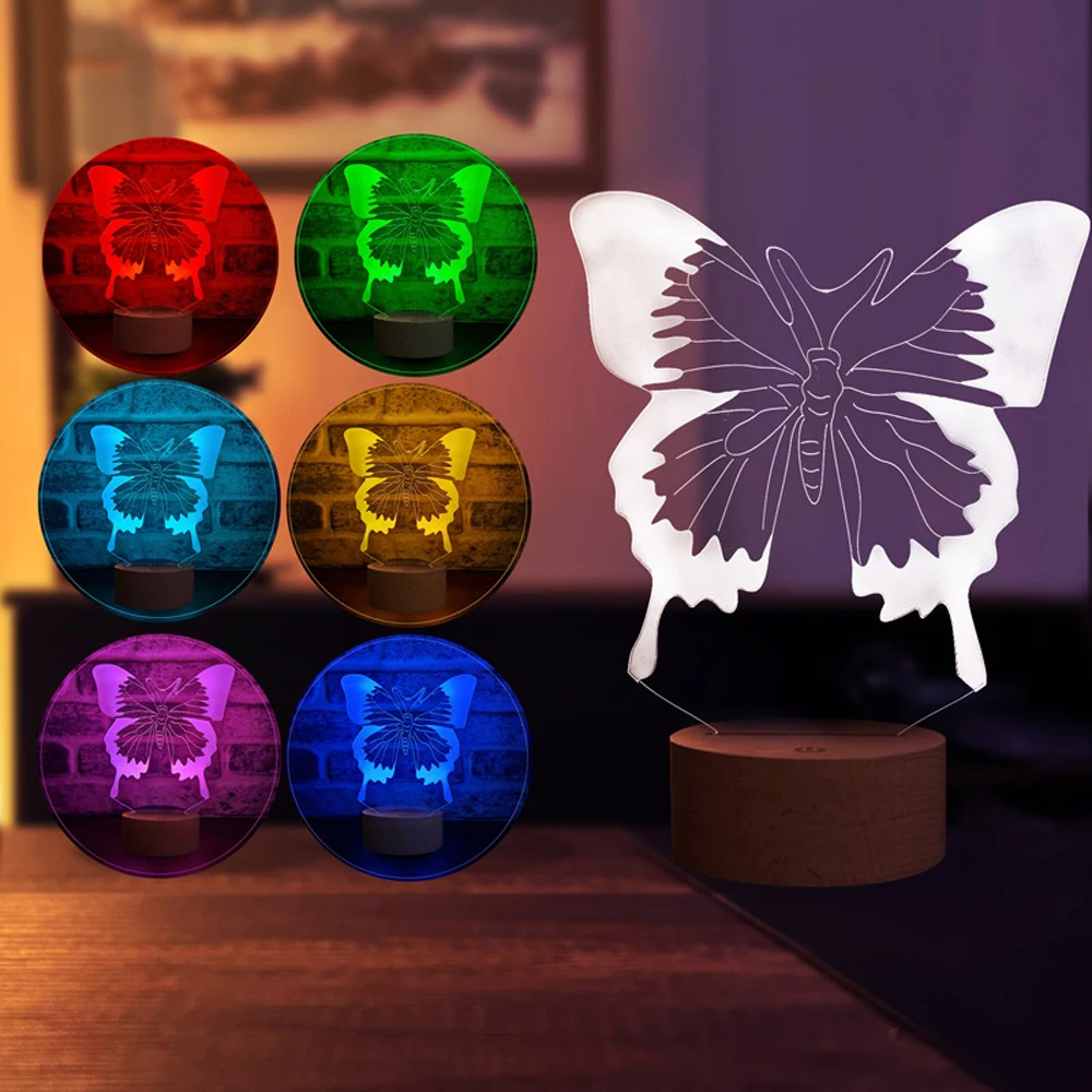 Decorative Gift LED Table Lamp with Color-Changing Butterfly Figure and Touch Sensor Dimmable Feature