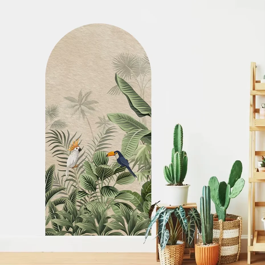 

180x90 Tropical Plants Foliage Floral Arch Decal Wall Sticker Wallpaper Bohemian Interior Wall Art Waterproof Mural Living Room