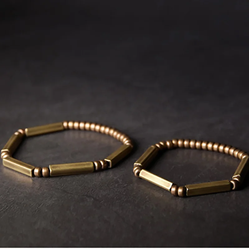 Street Punk Trendy Brass Handmade Stretch Bracelet Antique Finish Rock Style Metal Unisex Male Female Accessories
