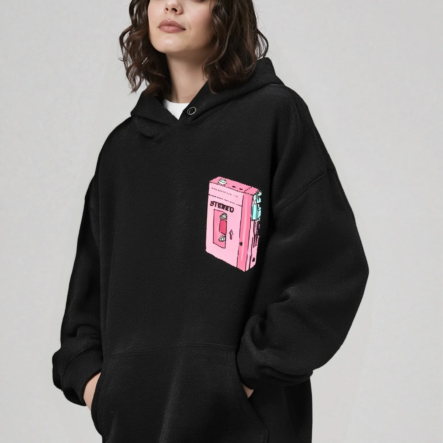Pink Tape Hoodie Cute Pink Tape Pattern Casual Loose Long Sleeved Autumn Unique Cool Trendy Playful Comfortable Warm Top