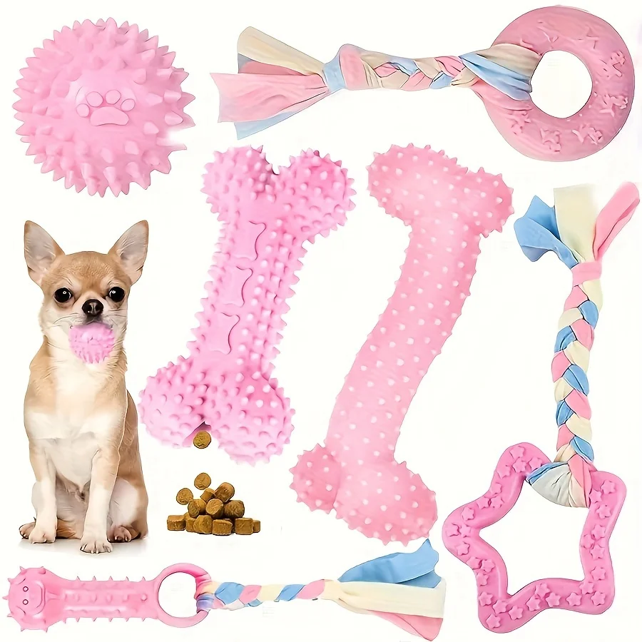6-Piece Set of Bite-Resistant Toys for Small Dogs and Puppies, Durable and Non-Toxic, Rubber Toys Suitable for Teeth Development and Cleaning