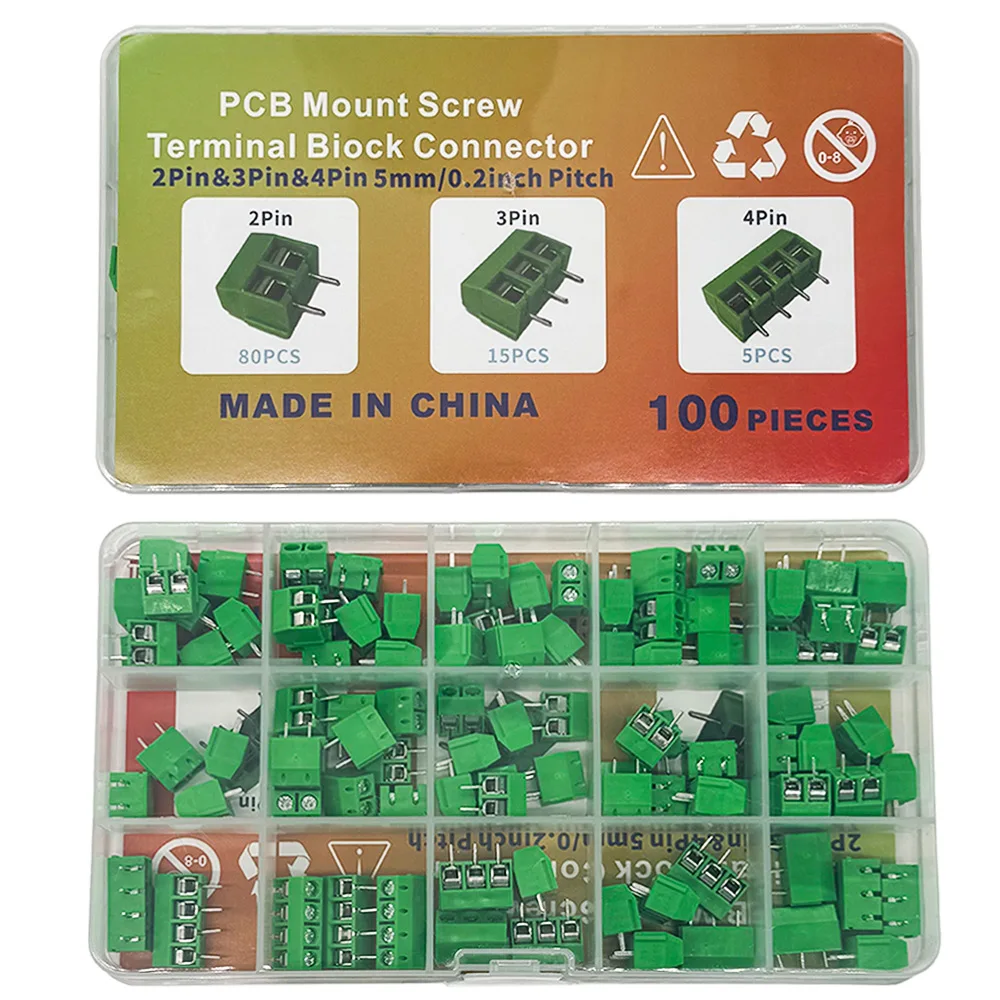 100PCS PCB Mount Screw Termianal Biock Connector Kit KF301-2P 3P 4P PCB Kit terminal 5.08MM post splicing plug-in PCB Kit