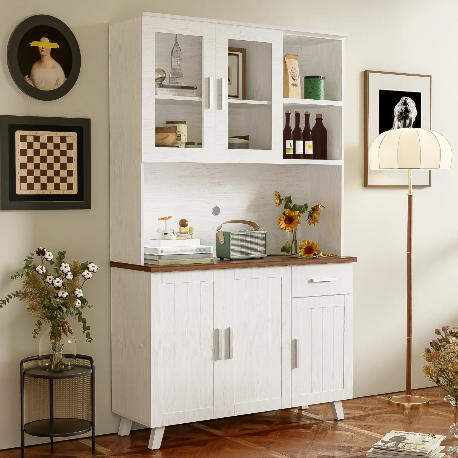 Anajqaqia Mueble de Cocina 114x40x190cm,con 5 Puertas y Cajones,Mueble Buffet Credenza,Mueble Alto,Armario de pie