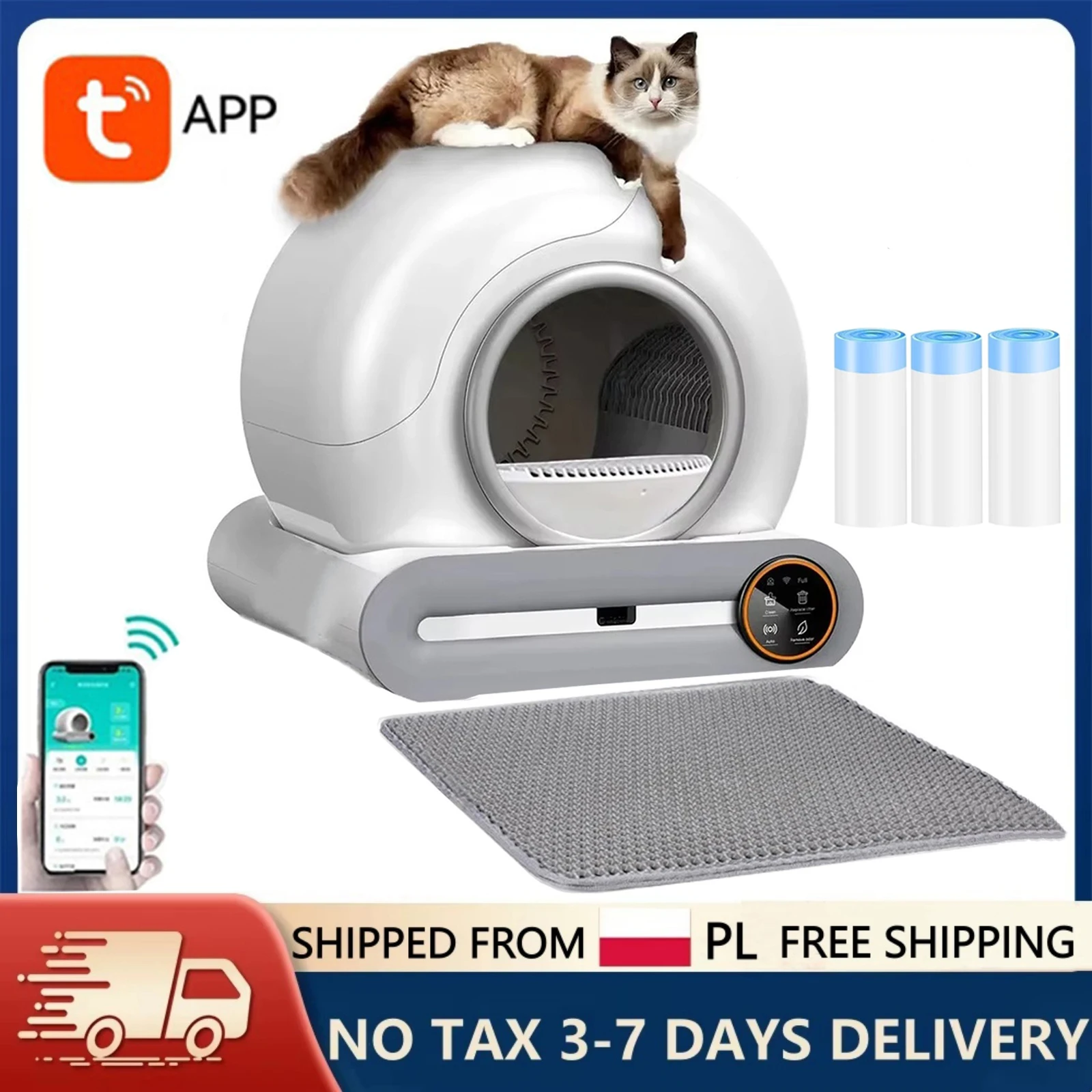 Caja de arena inteligente autolimpiable para gatos, inodoro automático de alta capacidad de 65L con control remoto por… — oferta en AliExpress