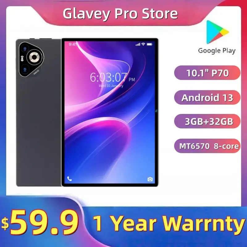

Новый 10,1-дюймовый планшет на Android 13 с поддержкой 4G, функцией звонков, процессором MT6570 (8 ядер), 3 ГБ ОЗУ, 32 ГБ ПЗУ, экраном IPS 1280x800, батареей 4500 мАч, двумя камерами и слотом для SIM-карты.