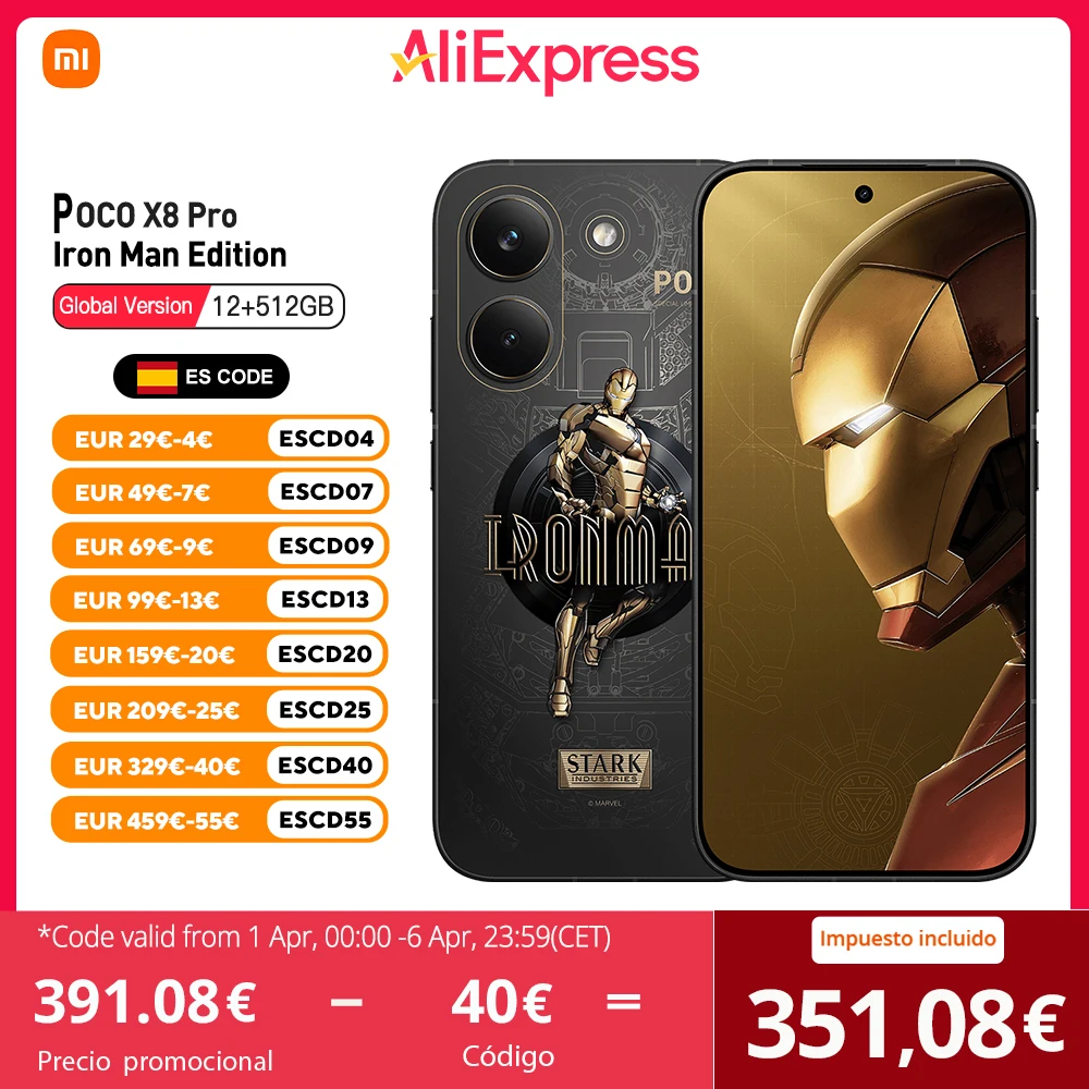 POCO X8 Pro 5G Iron Man Edition Gold Version UE 12GB 512GB Dimensity 8500-Ultra Smartphone 6.59" 120Hz 50MP 6500mAh NFC Sans Chargeur