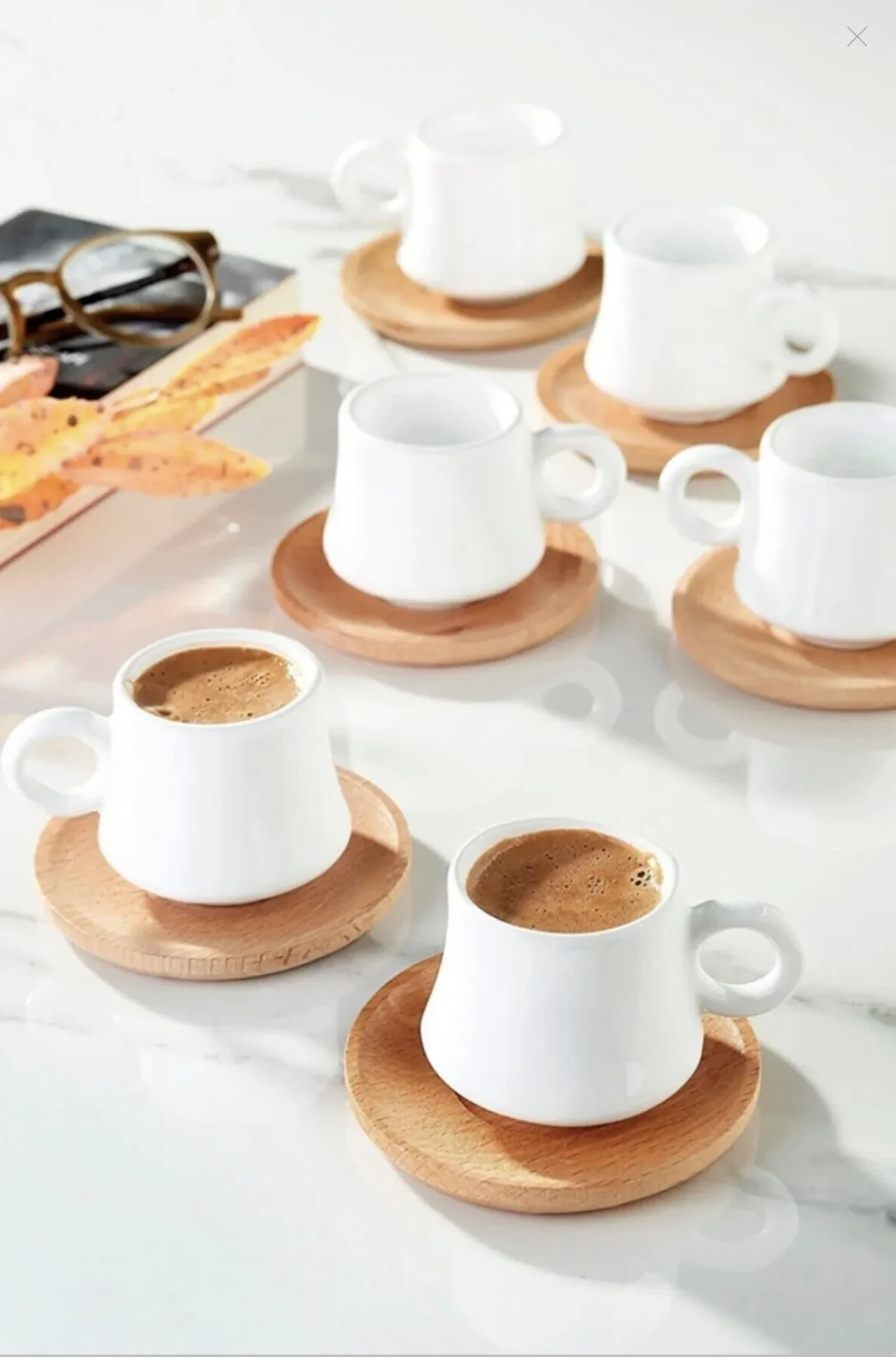 12 Turkish Coffee Espresso Bamboo Porcelain Set with Saucer Plate Mug Tea Cup Serving Gift Home Decoration Kitchen Accessories