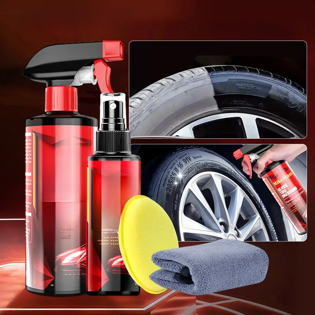 MikeHam – Spray de pansement brillant pour pneus de voiture, longue durée, haute brillance, revêtement de pneus, soin noir, aspect mouillé, Protection UV et imperméable, 500ml