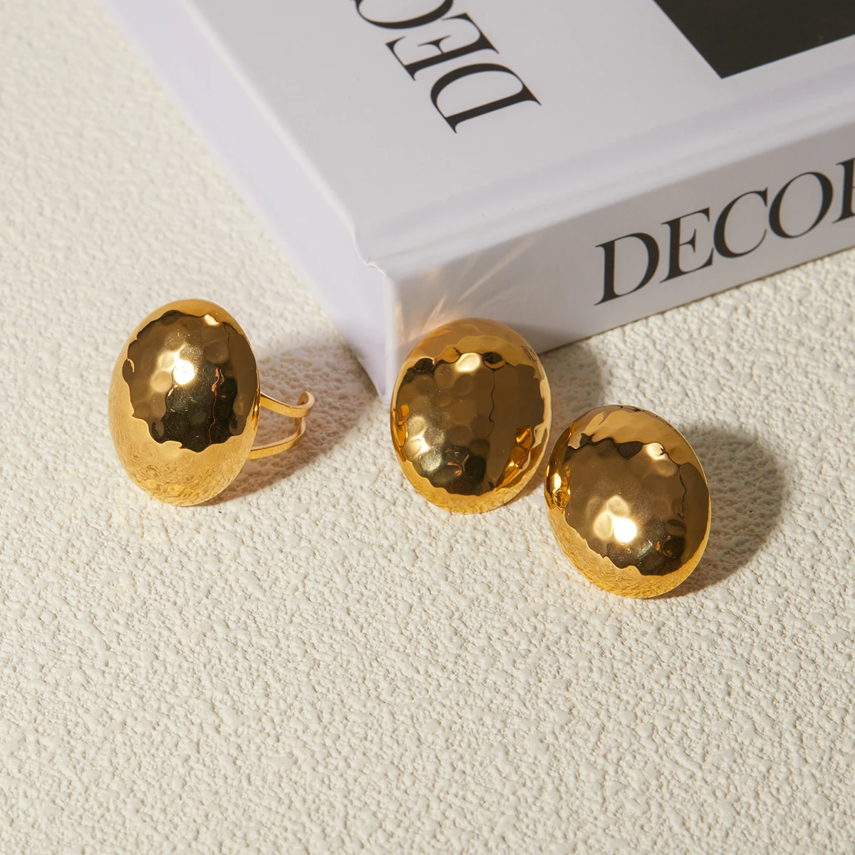 JewelryPoster Large Oval Geometric Stainless Steel Gold 18K Plated Waterproof Fashion Charm Stud Earrings Ring Jewelry for Women