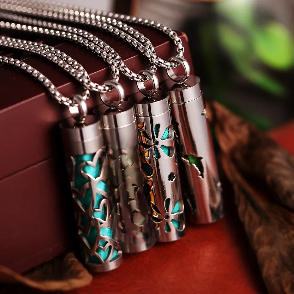 Collier d'aromathérapie en acier inoxydable, pendentif diffuseur d'arôme, médaillon diffuseur d'huile essentielle de parfum
