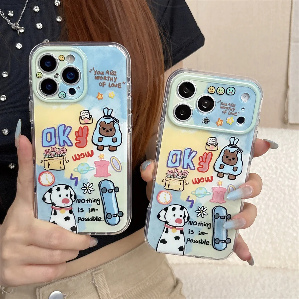 

Ins Japanese Korean style graffiti OK spotted dog fine hole suitable for iPhone 17 Pro Max 15/16 Pro Max anti drop all inclusive